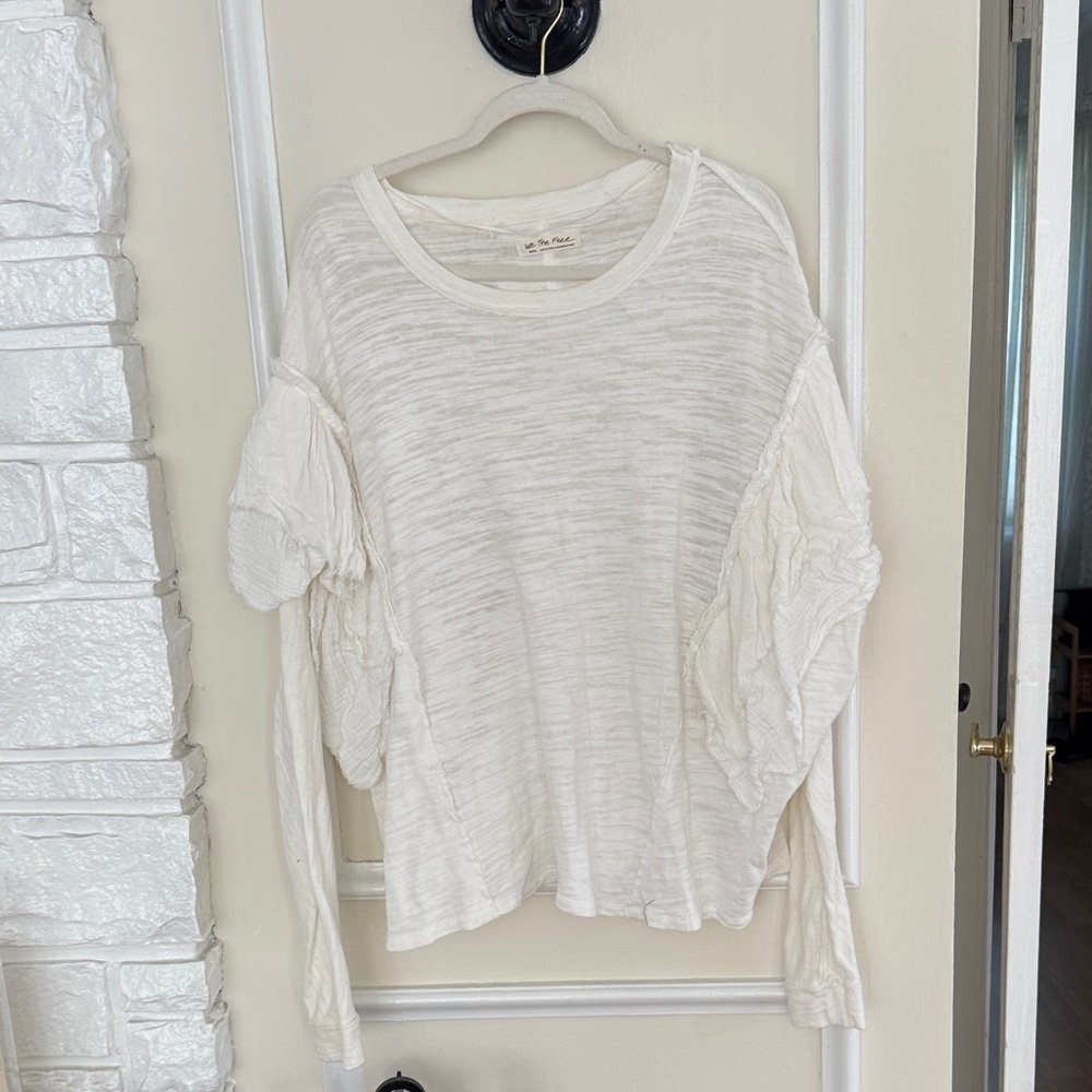 We The Free Off-White Textured Sleeve Blouse